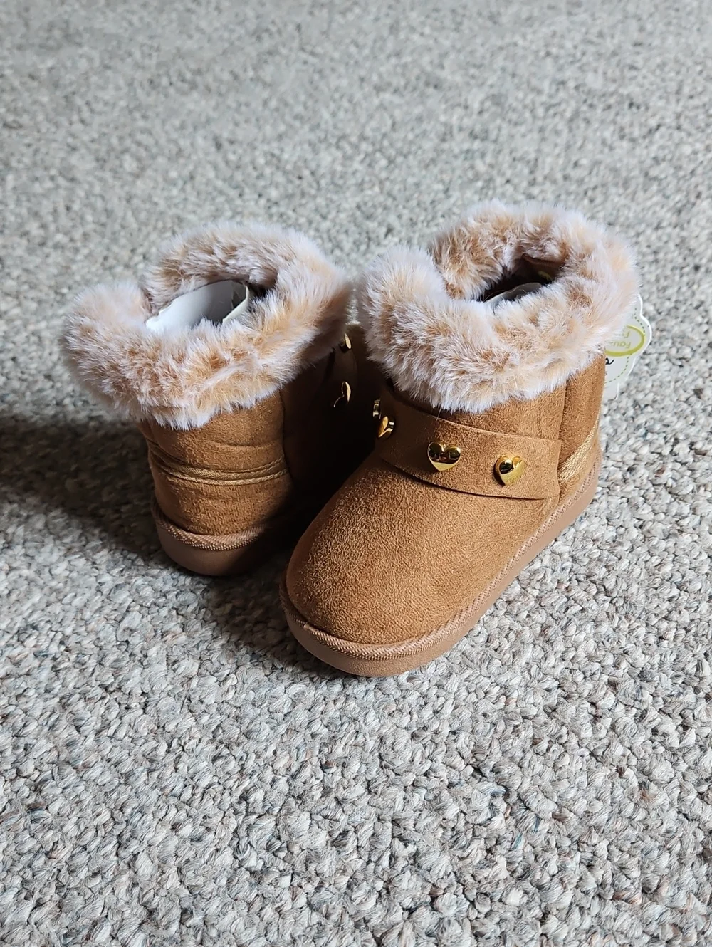 Nrw Just Steps Kids Faux Fur Lined Tan Booties.